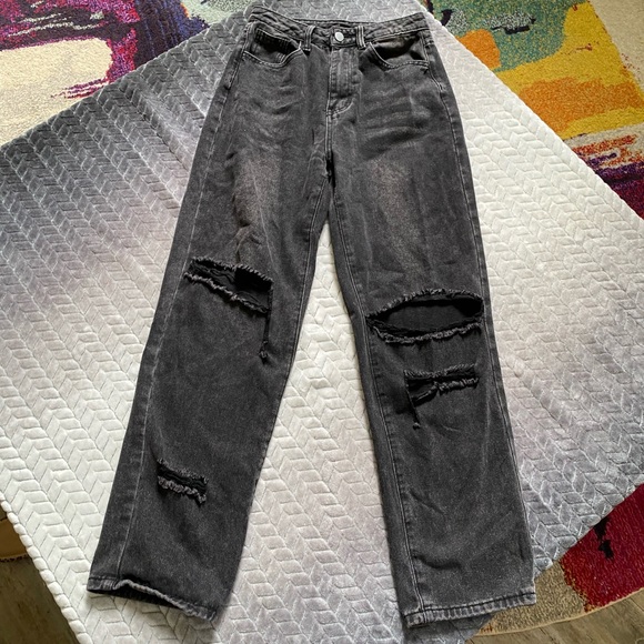 SHEIN Jeans Shein Ripped Wide Leg Flare Jeans Poshmark